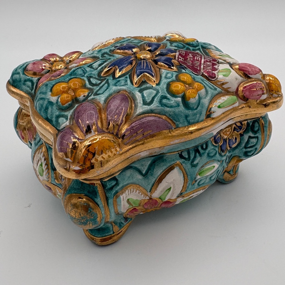 Vintage H. Bequet Trinket Box Anemone Pattern Floral Belgium